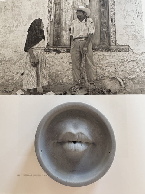Ash Grey Lip Incense Burner styled with vintage photograph in neutral interior setting.