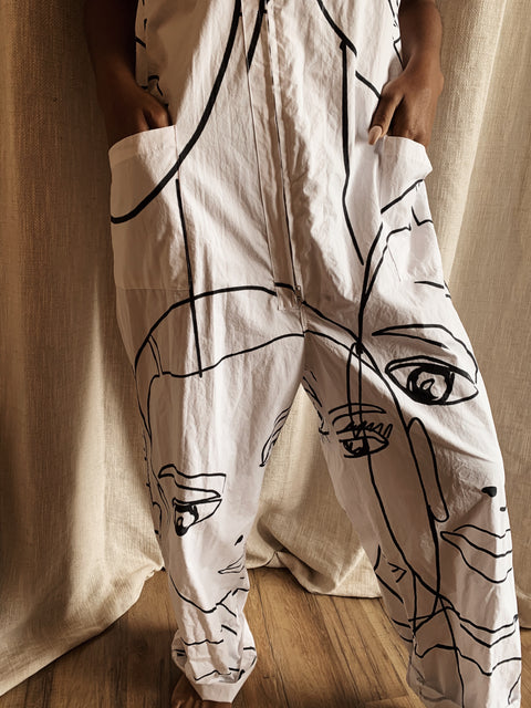Faces Jumpsuit - white - Made to Order