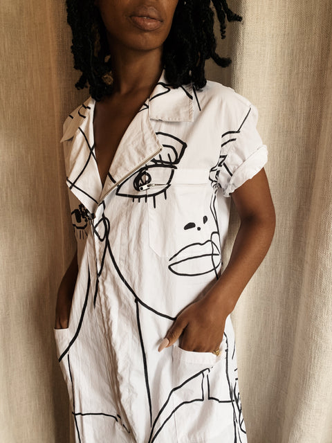 Faces Jumpsuit - white - Made to Order