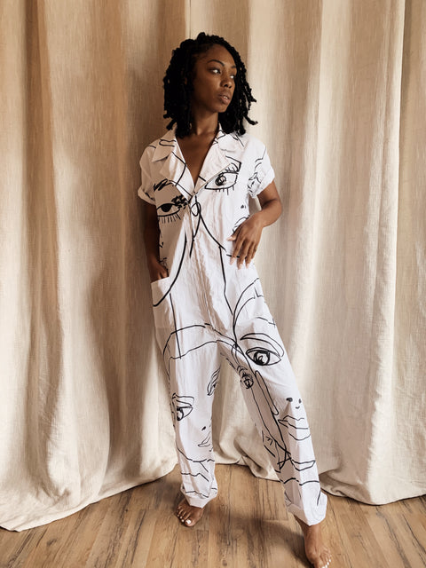 Faces Jumpsuit - white - Made to Order