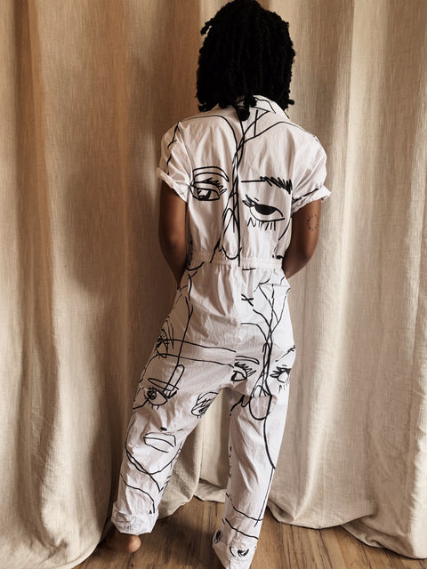 Faces Jumpsuit - white